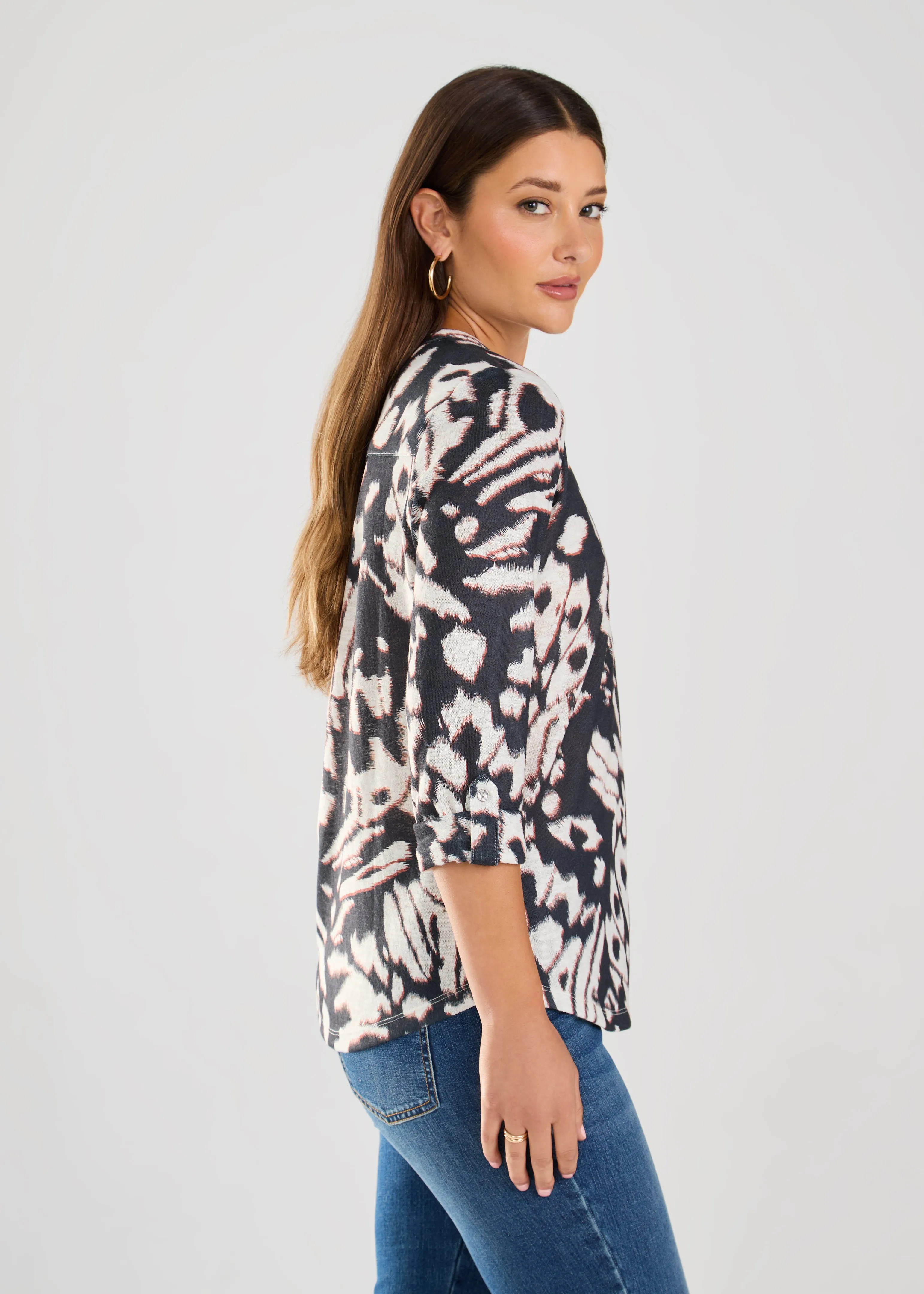 3/4 Sleeve Henley Top