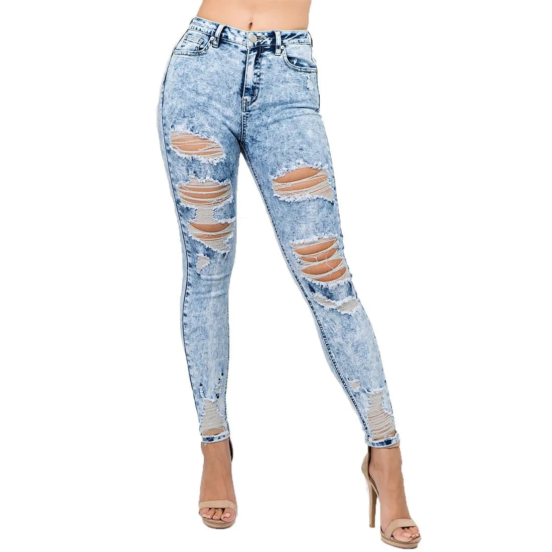 ACID WASH SKINNY JEANS LIGHT BLUE