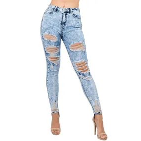 ACID WASH SKINNY JEANS LIGHT BLUE