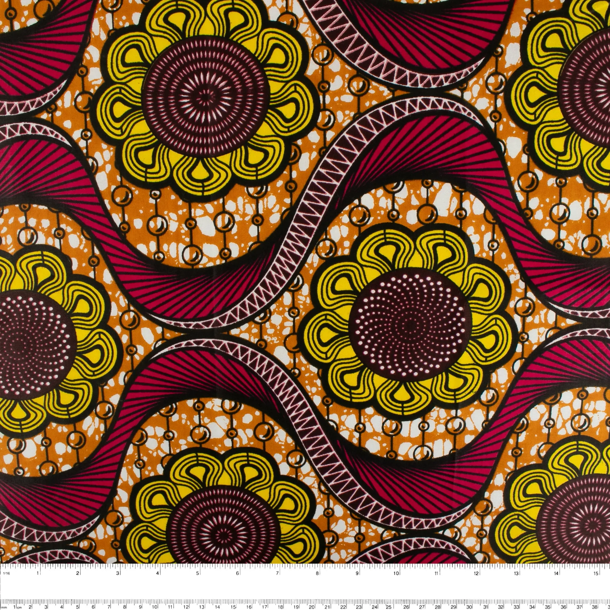 African Print - Waves / Flowers - Orange