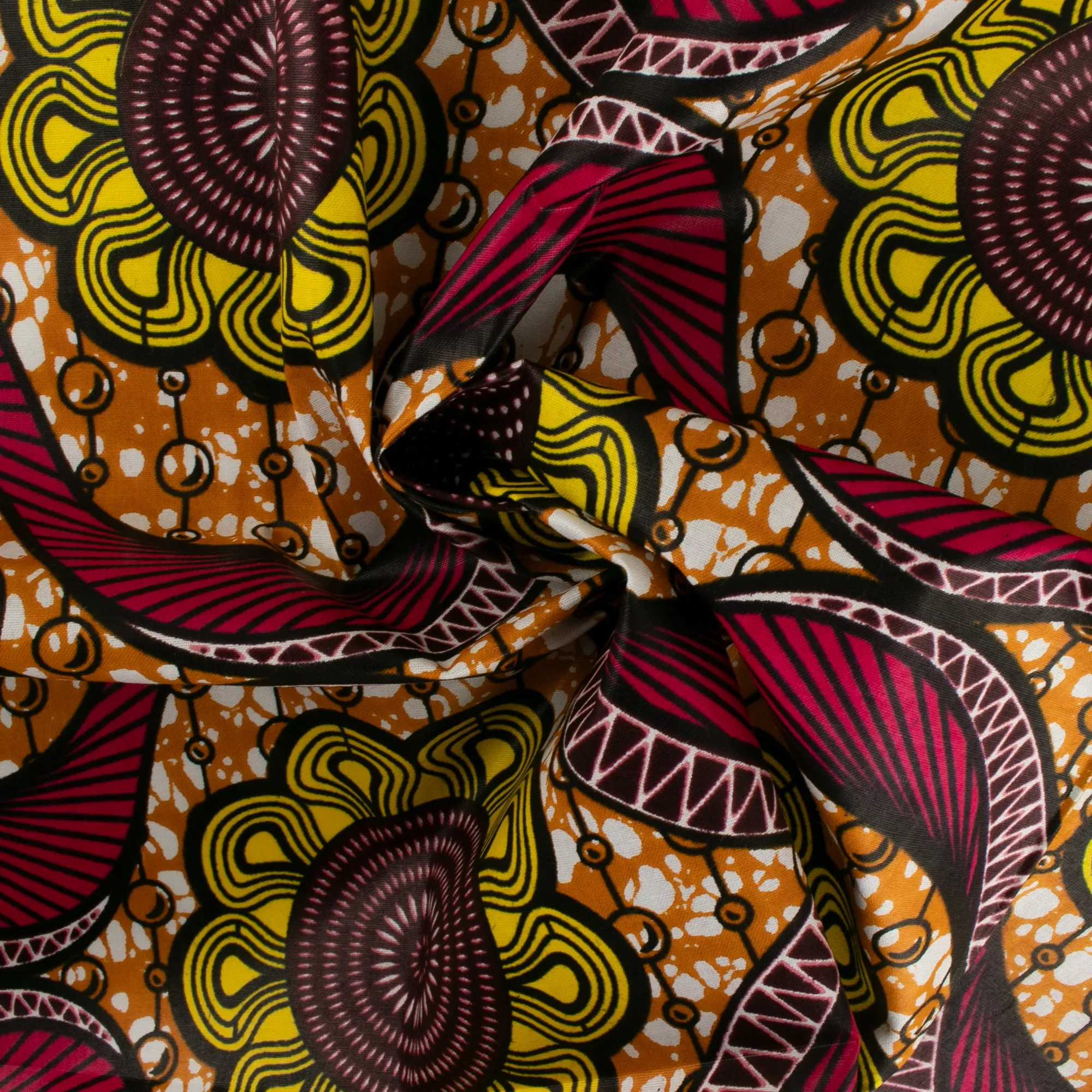 African Print - Waves / Flowers - Orange