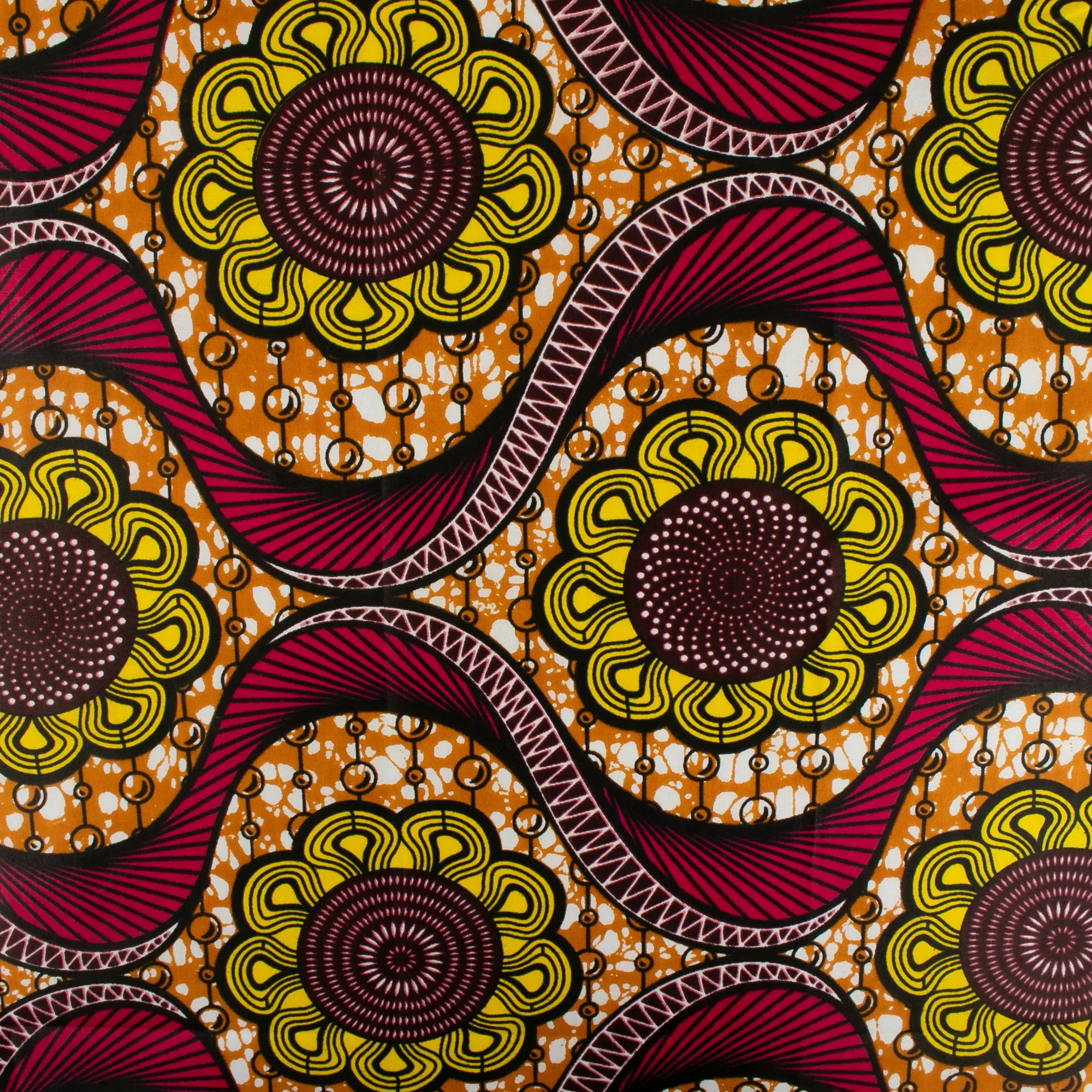 African Print - Waves / Flowers - Orange