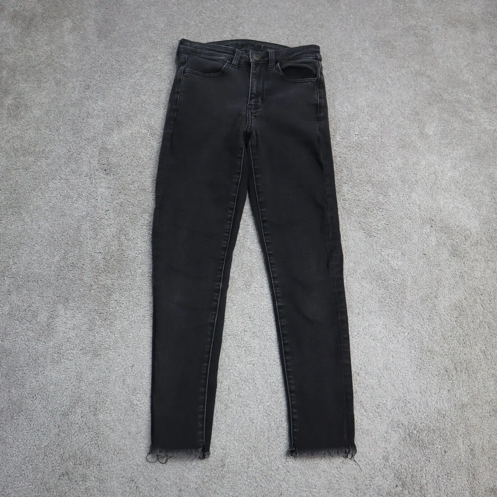 American Eagle Women Skinny Leg Jeans Denim Stretch Raw Hem Black Size 2R