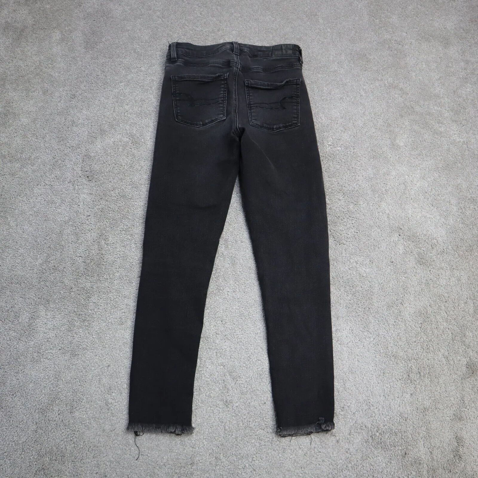 American Eagle Women Skinny Leg Jeans Denim Stretch Raw Hem Black Size 2R