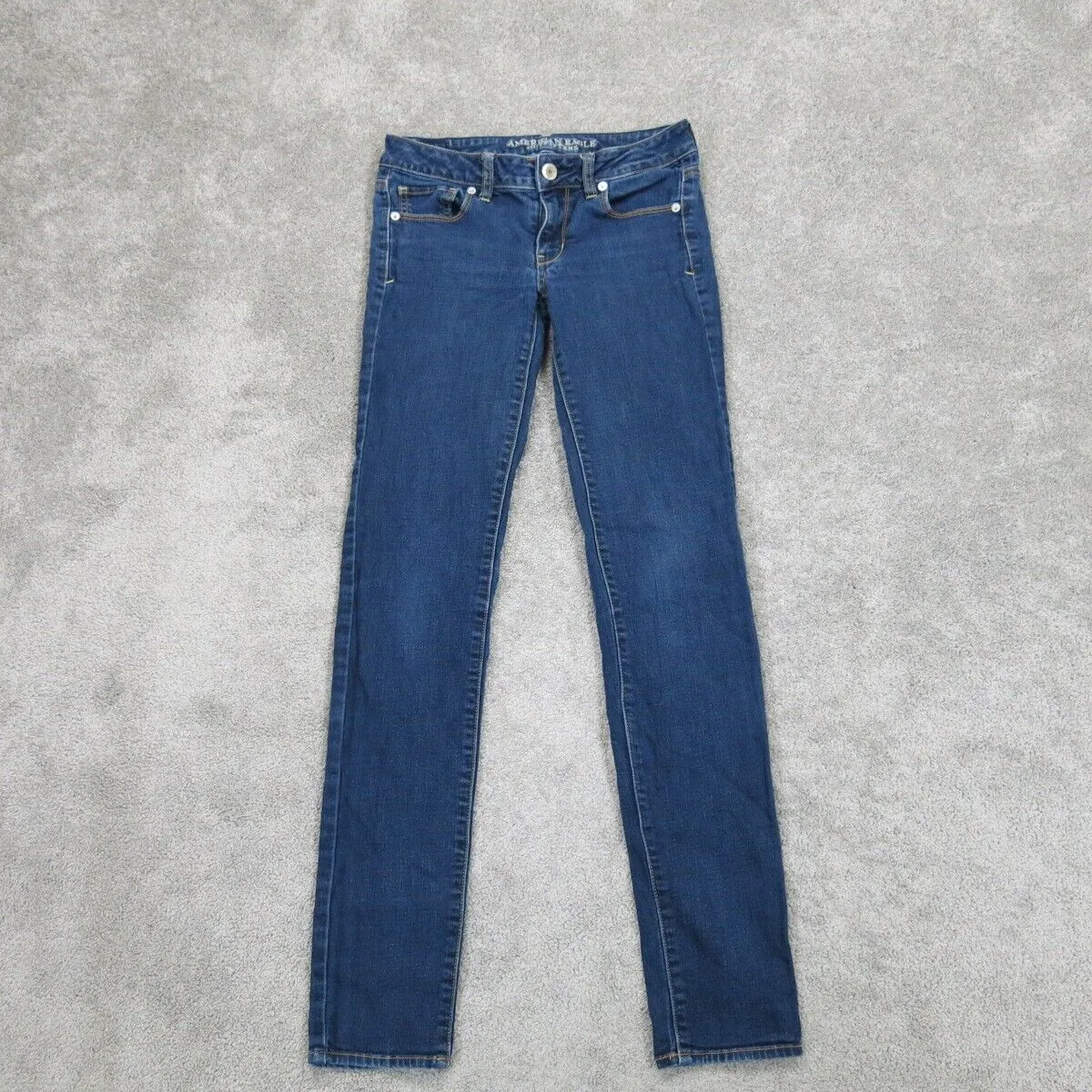 American Eagle Women Super Stretch Skinny Jeans Mid Rise Blue Size 4 Long