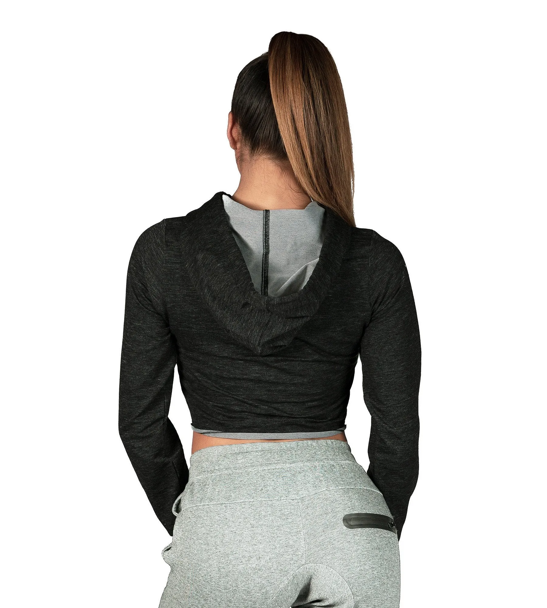 Apex Crop Hoodie - Black Heather