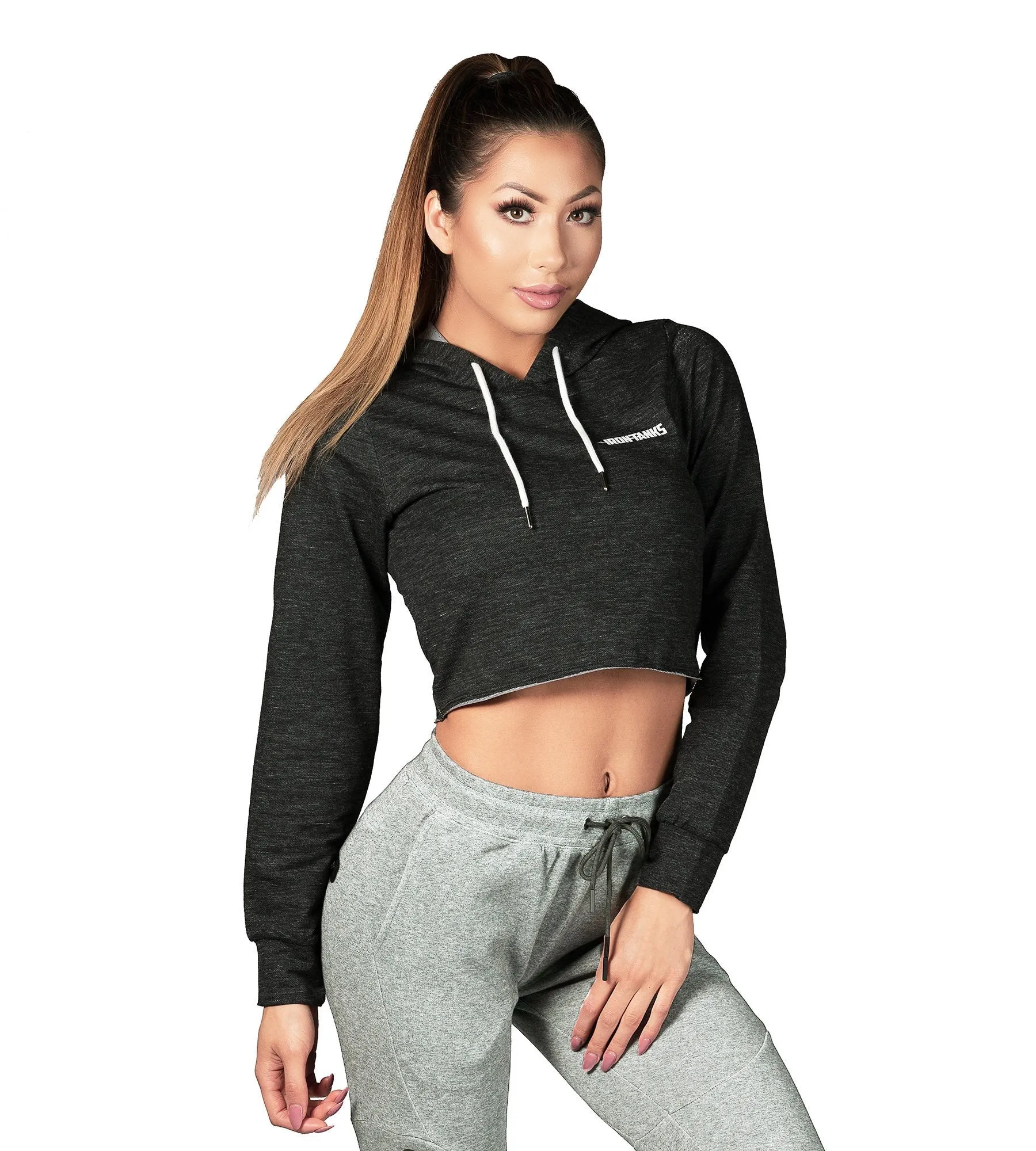 Apex Crop Hoodie - Black Heather