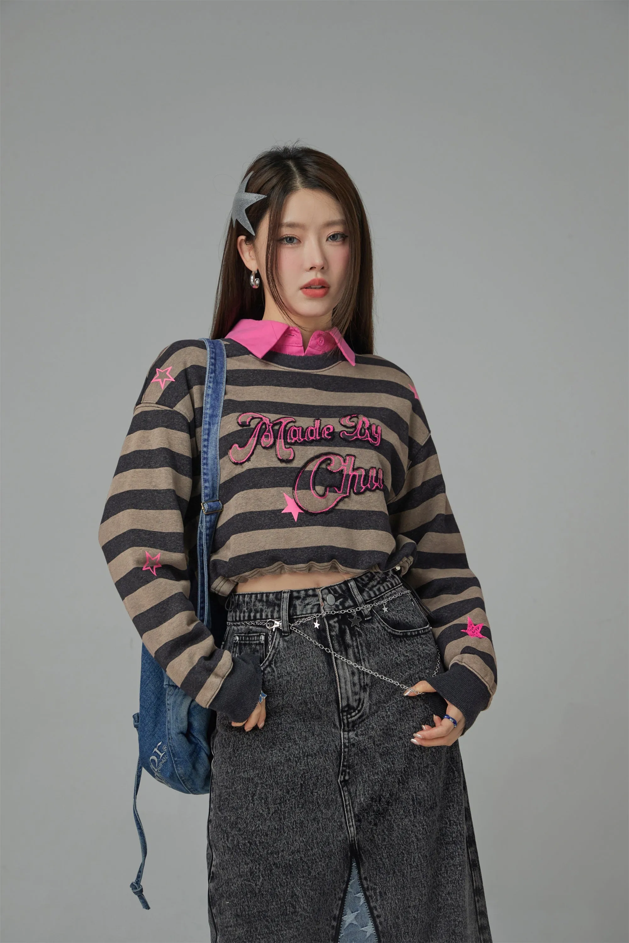 At My Best Stripe Cropped Sweatshirt