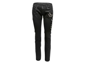 Black Pierre Balmain Waxed Patch-Embellished Skinny Jeans Designer Size 28