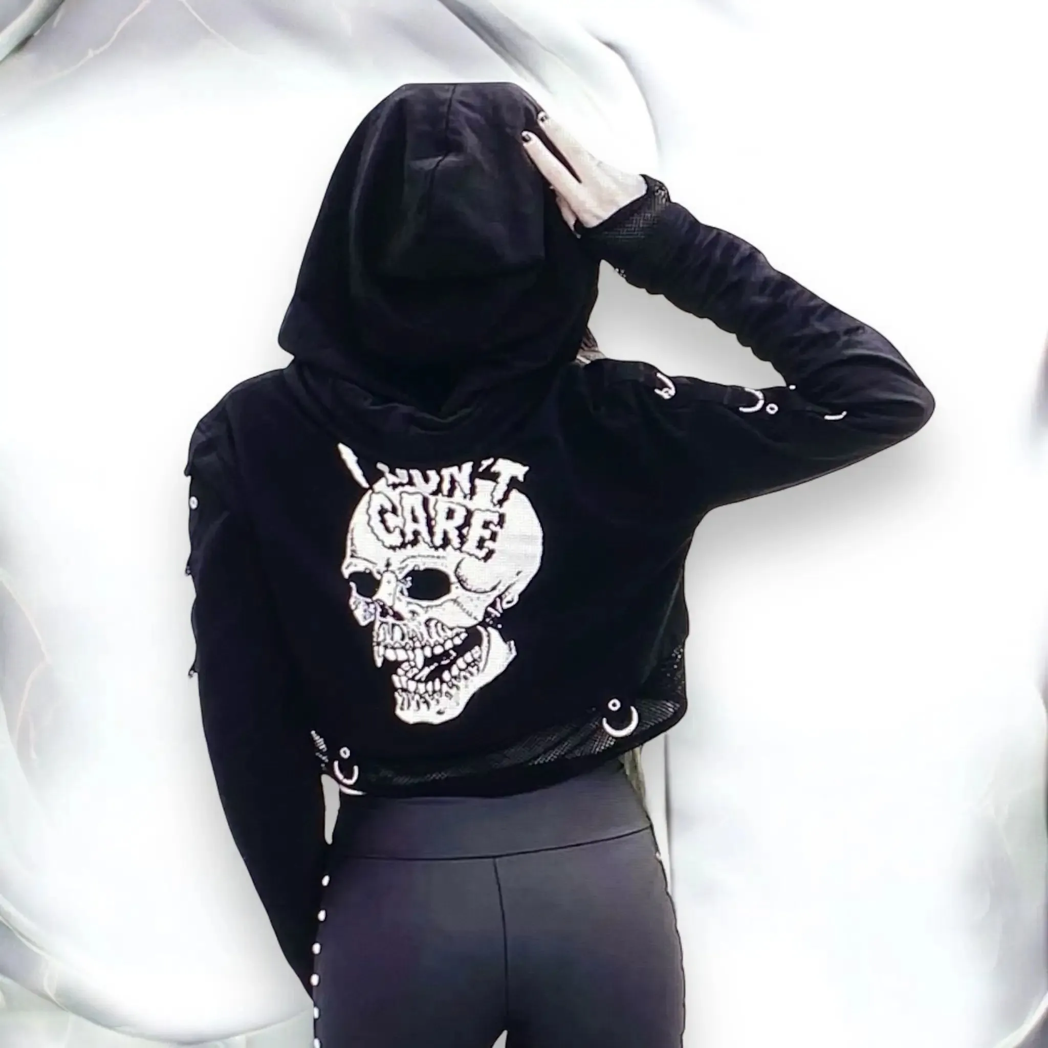 Black Sweatshirt Skull Cropped Hoodies