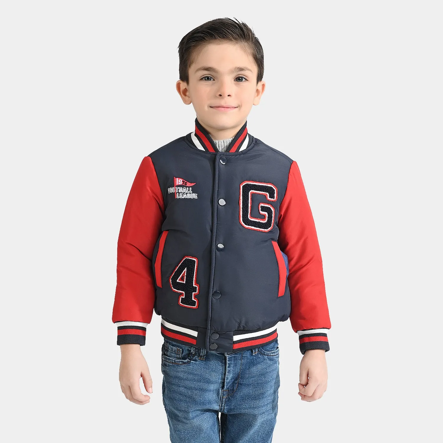 Boys Quilted Jacket Varsity-G-R Navy