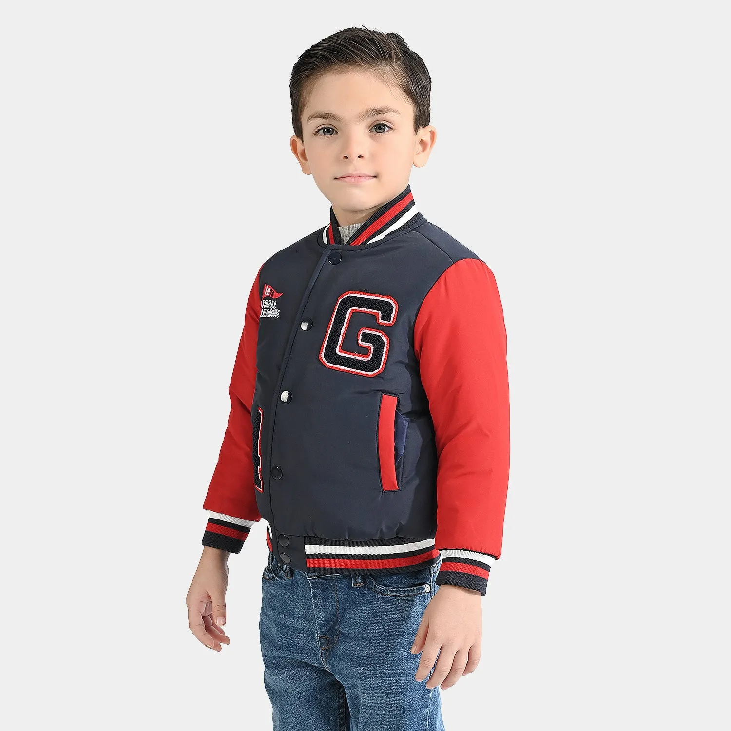 Boys Quilted Jacket Varsity-G-R Navy