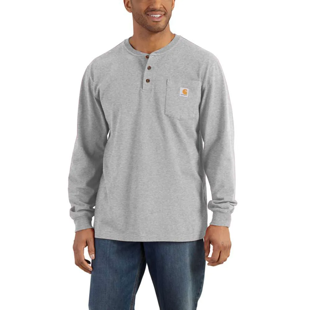 Carhartt Mens Cotton Long Sleeve Knit Henley Work T-Shirt - K128-HGY