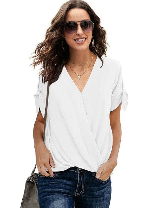 Casual Loose Draped V Neck Tunic Top