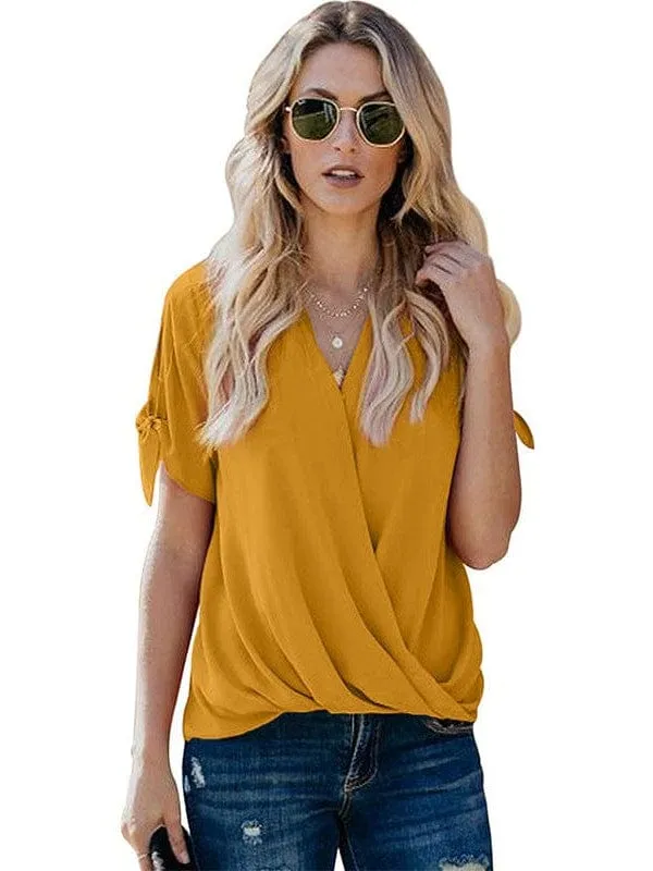 Casual Loose Draped V Neck Tunic Top