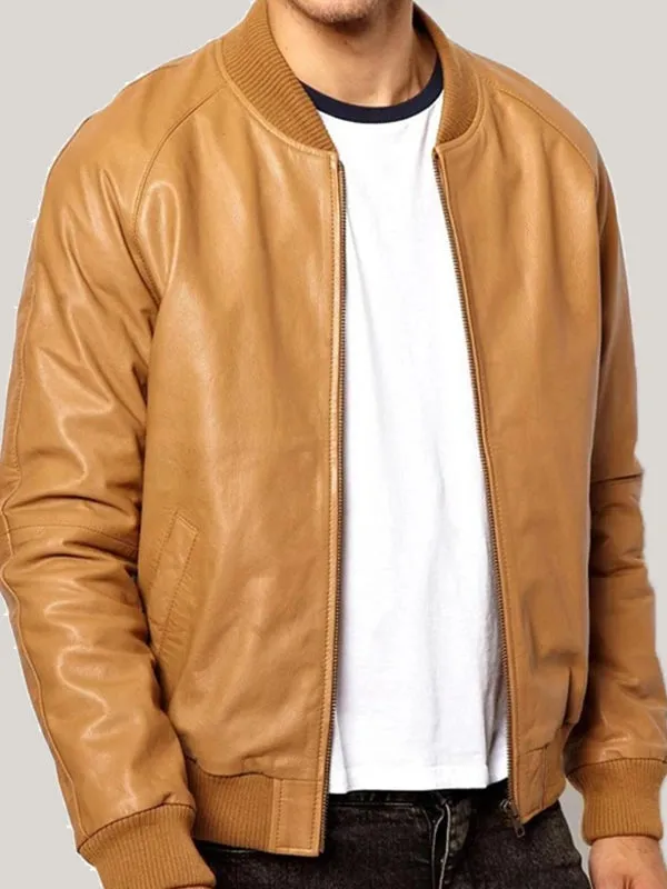 CASUAL TAN BROWN BOMBER JACKET BY TJS