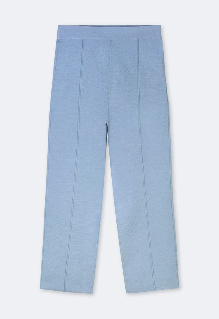 Choice Knitted Straight Fit Solid Pants Blue