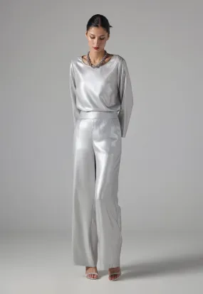 Choice Wide Leg Metallic Foil Trousers Grey