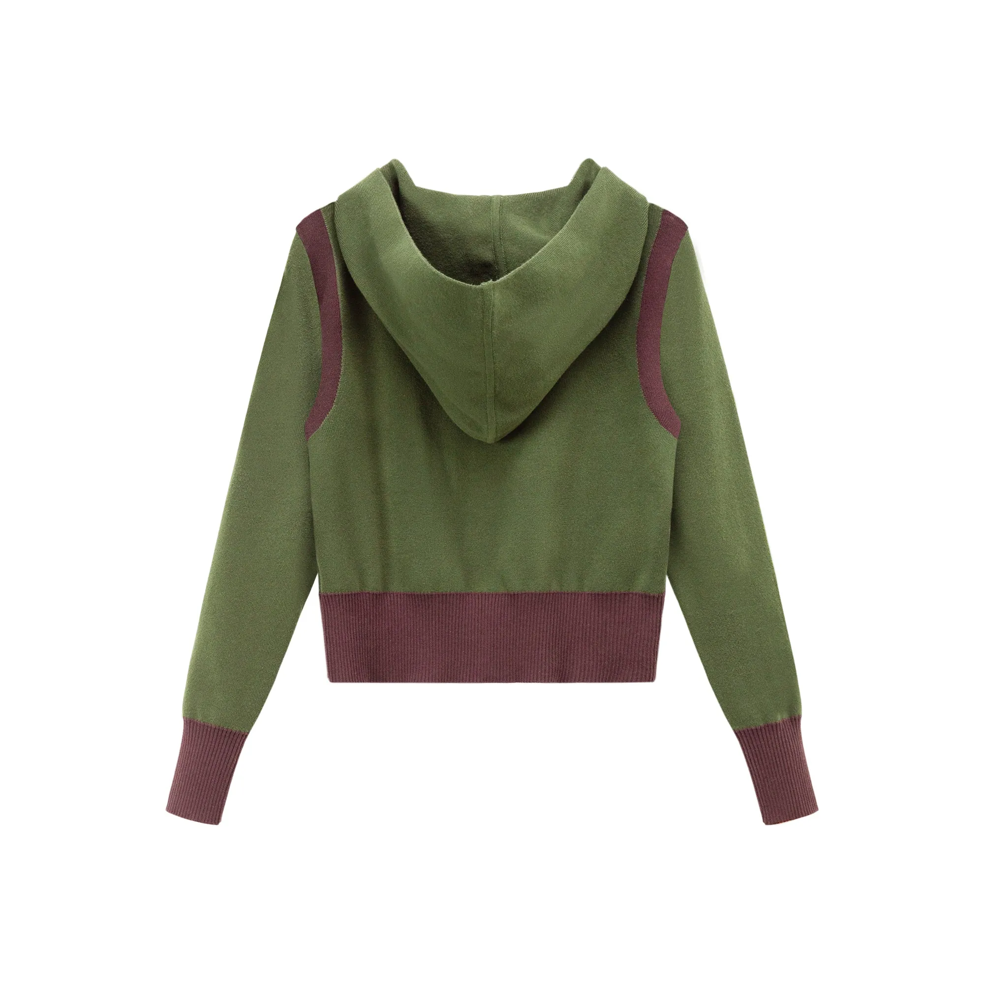 Color Combination Cropped Hood Zip-Up