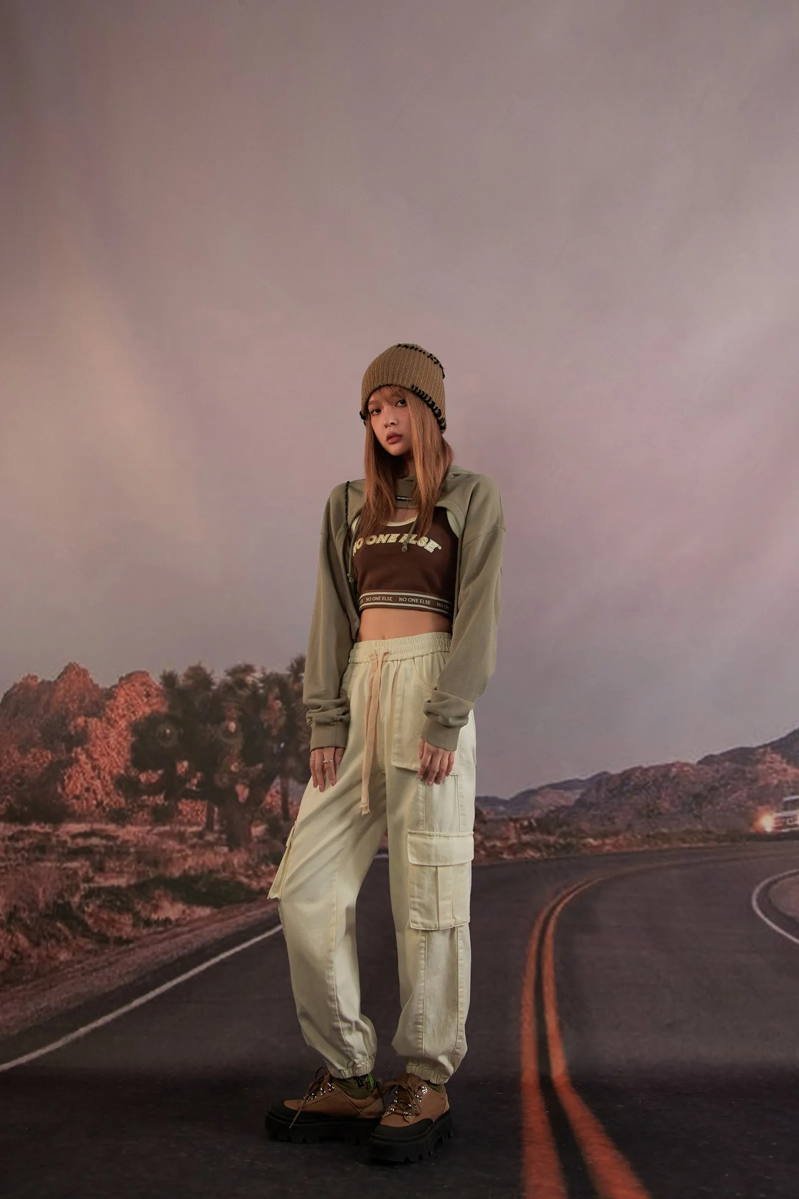 Cropped String Hoodie