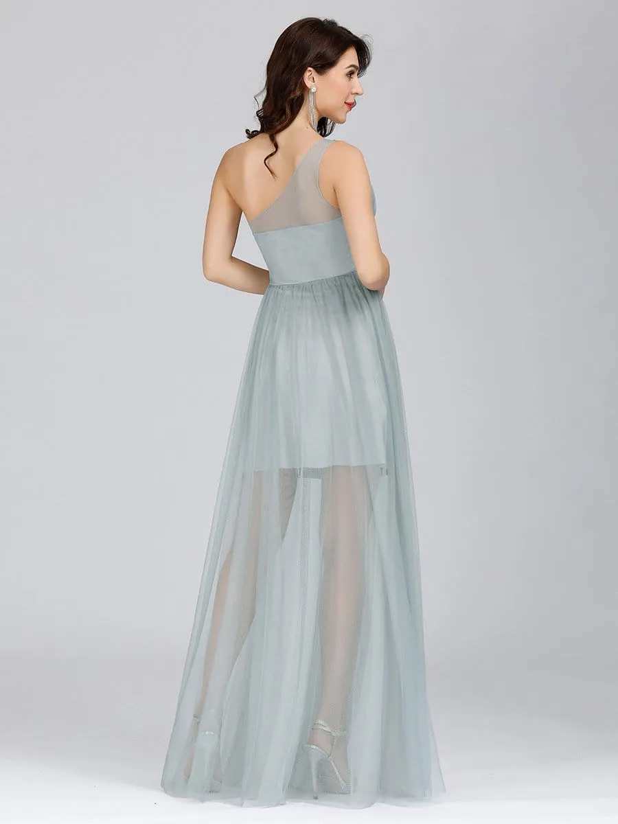 Dainty Asymmetric Shoulder Evening Dresses with Applique