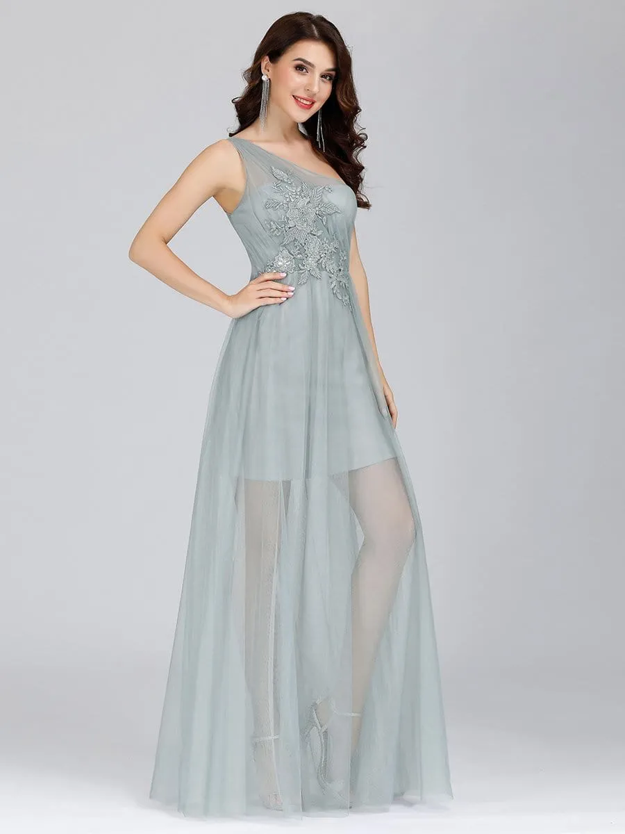 Dainty Asymmetric Shoulder Evening Dresses with Applique