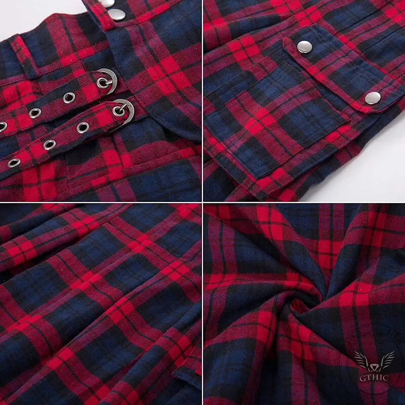 Double Color Plaid Pocket Skirt