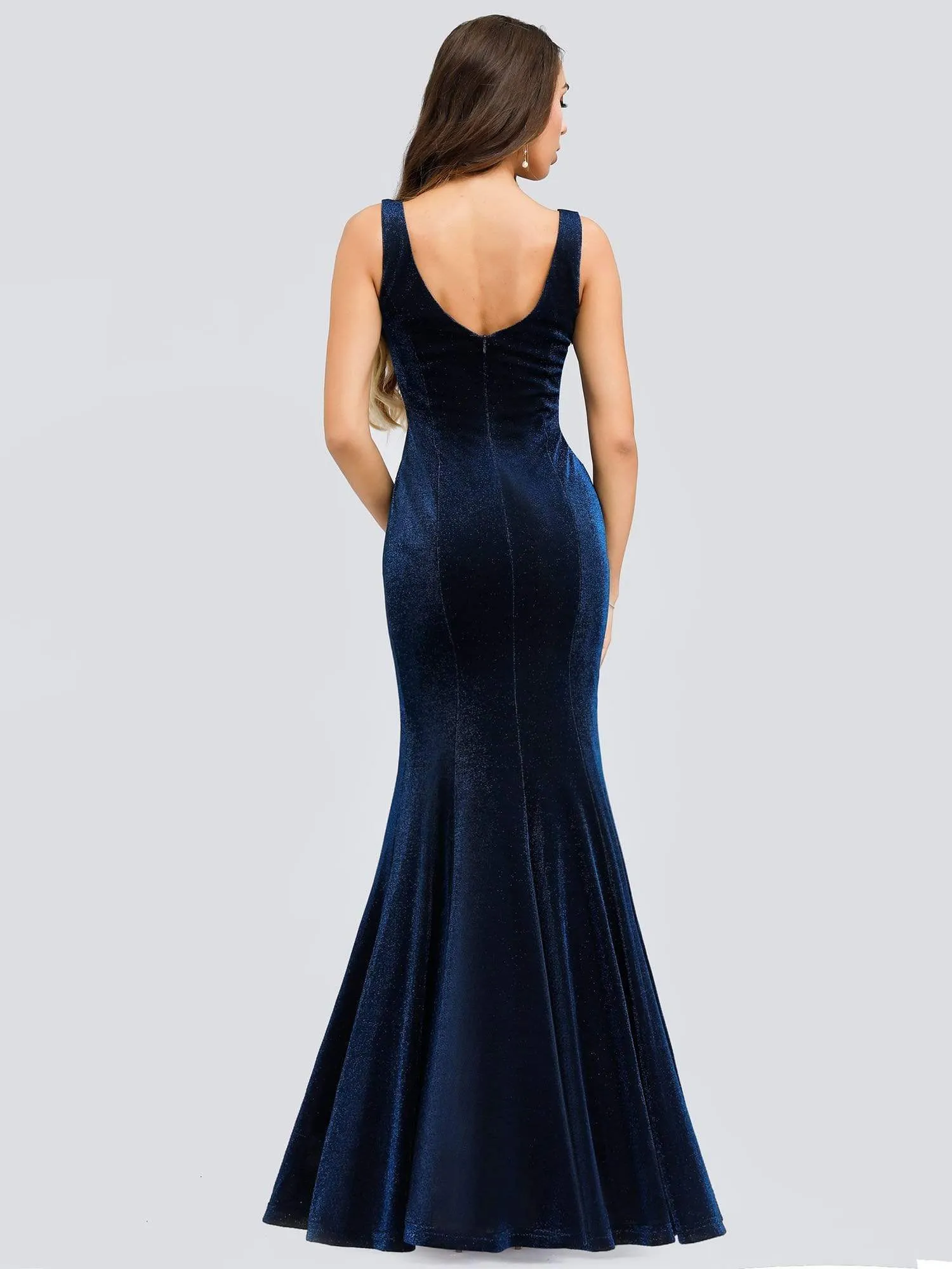 Double V-Neck Floor Length Velvet Mermaid Formal Dress for Women