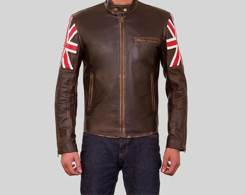 Elegant Brown Biker Vintage British Leather Jacket