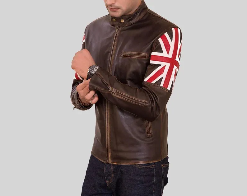 Elegant Brown Biker Vintage British Leather Jacket