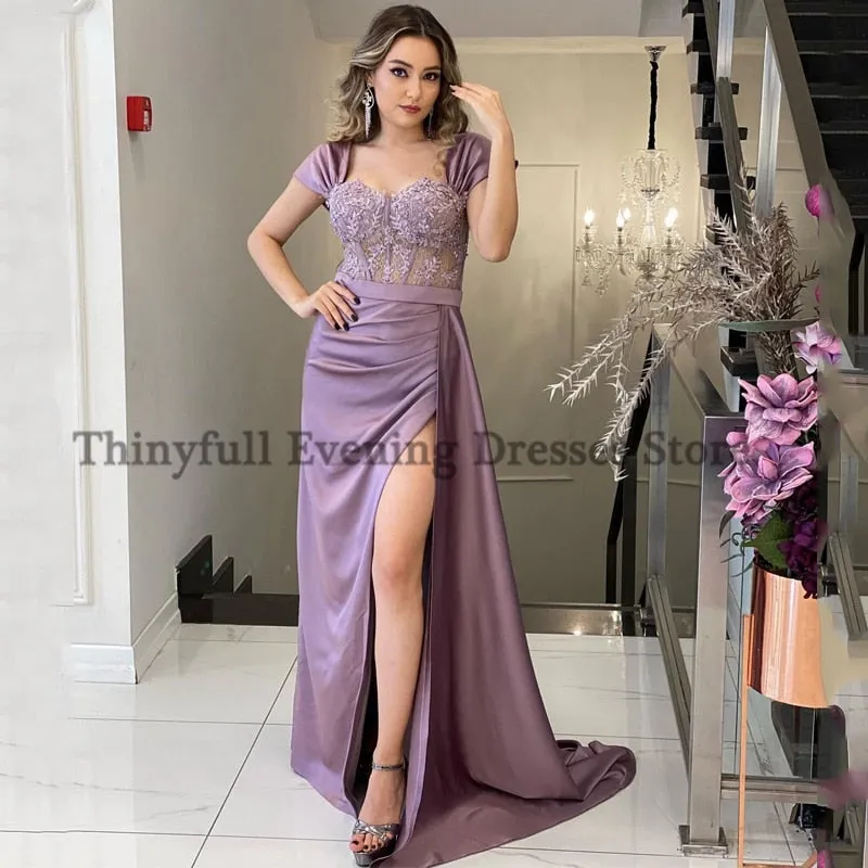 Graduation dress Sexy Prom Evening Dresses Off Shoulder Appliques Party Dress High Split Floor Length Cocktail Gowns Saudi Arabia Dubai