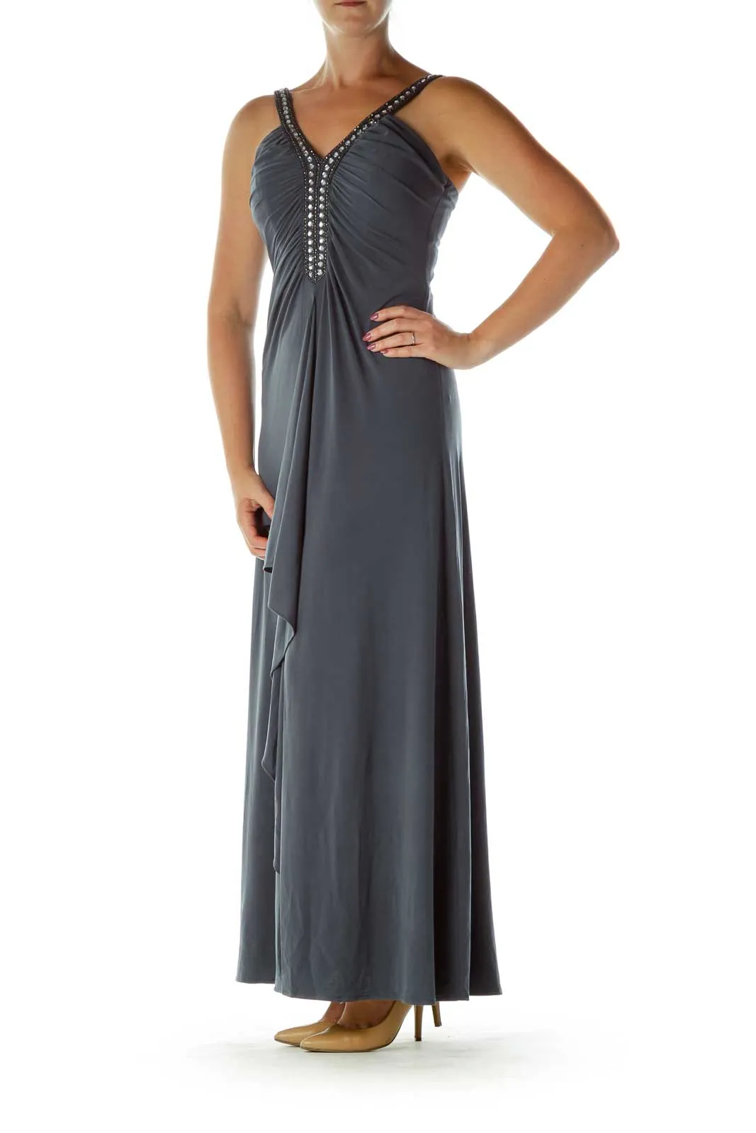 Gray Beaded Evening Dress