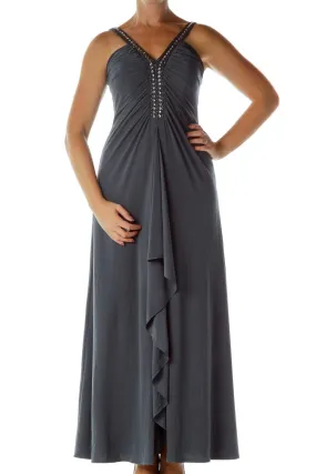 Gray Beaded Evening Dress