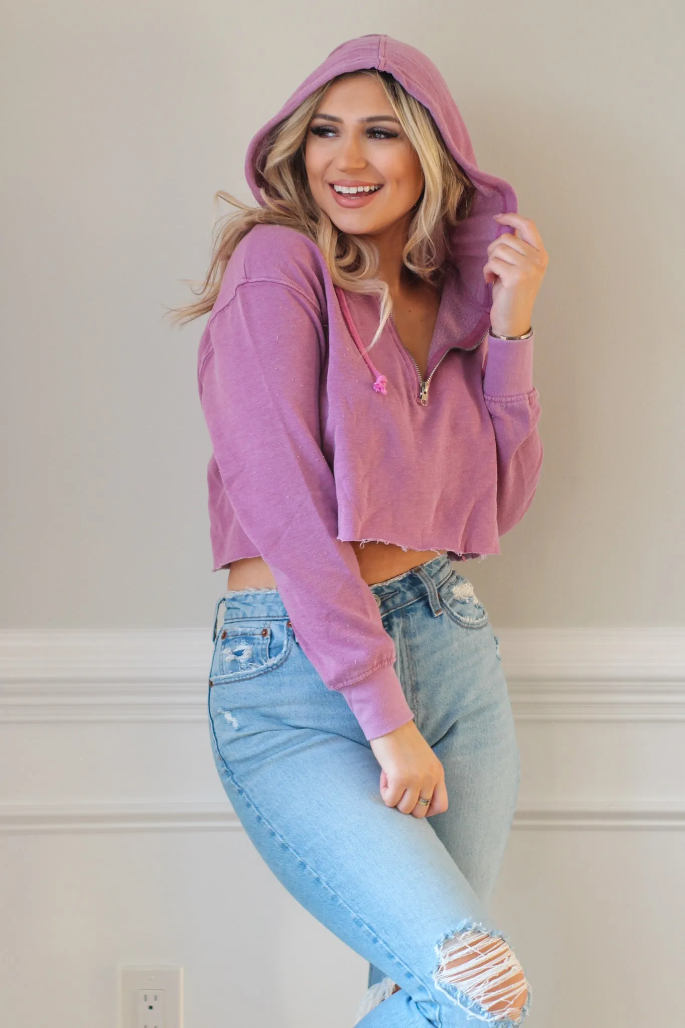 Holly Cropped Hoodie - Purple