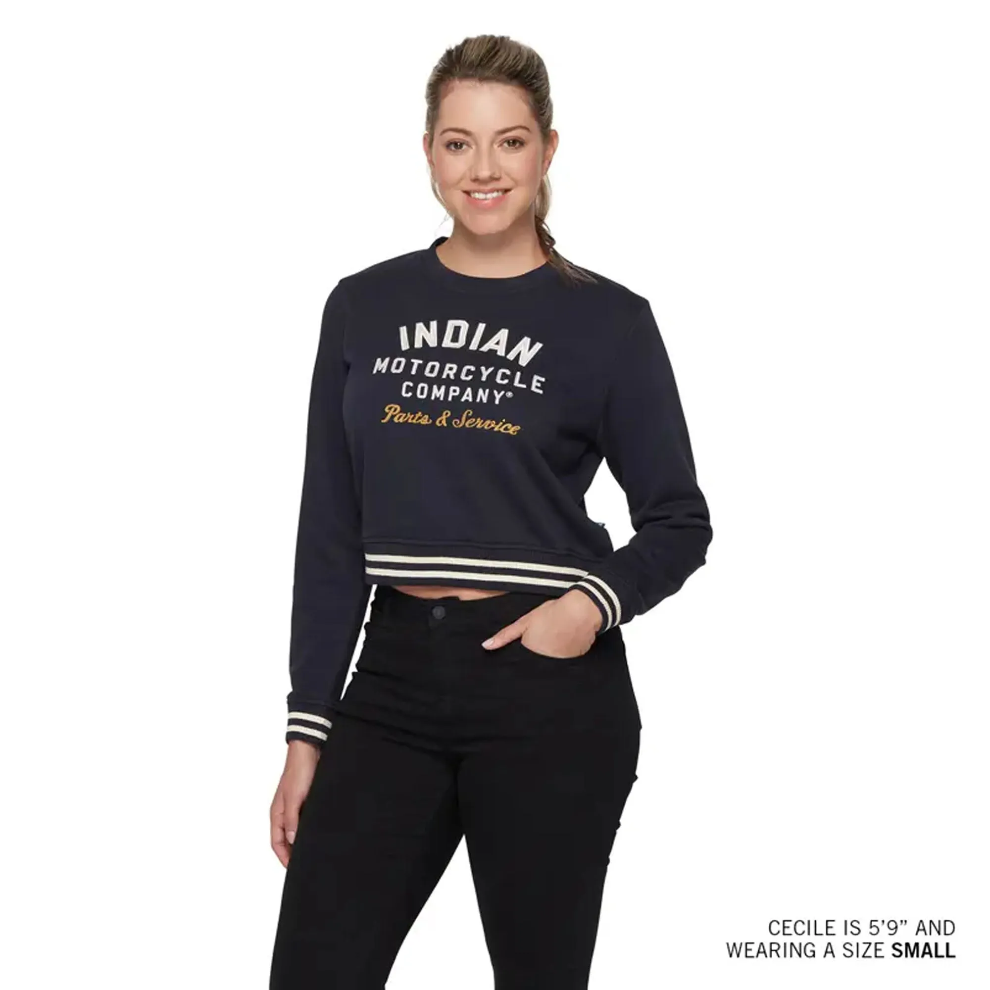 Indian Motorcycle  Women's Cropped Retro Top Cotton Polyester Navy