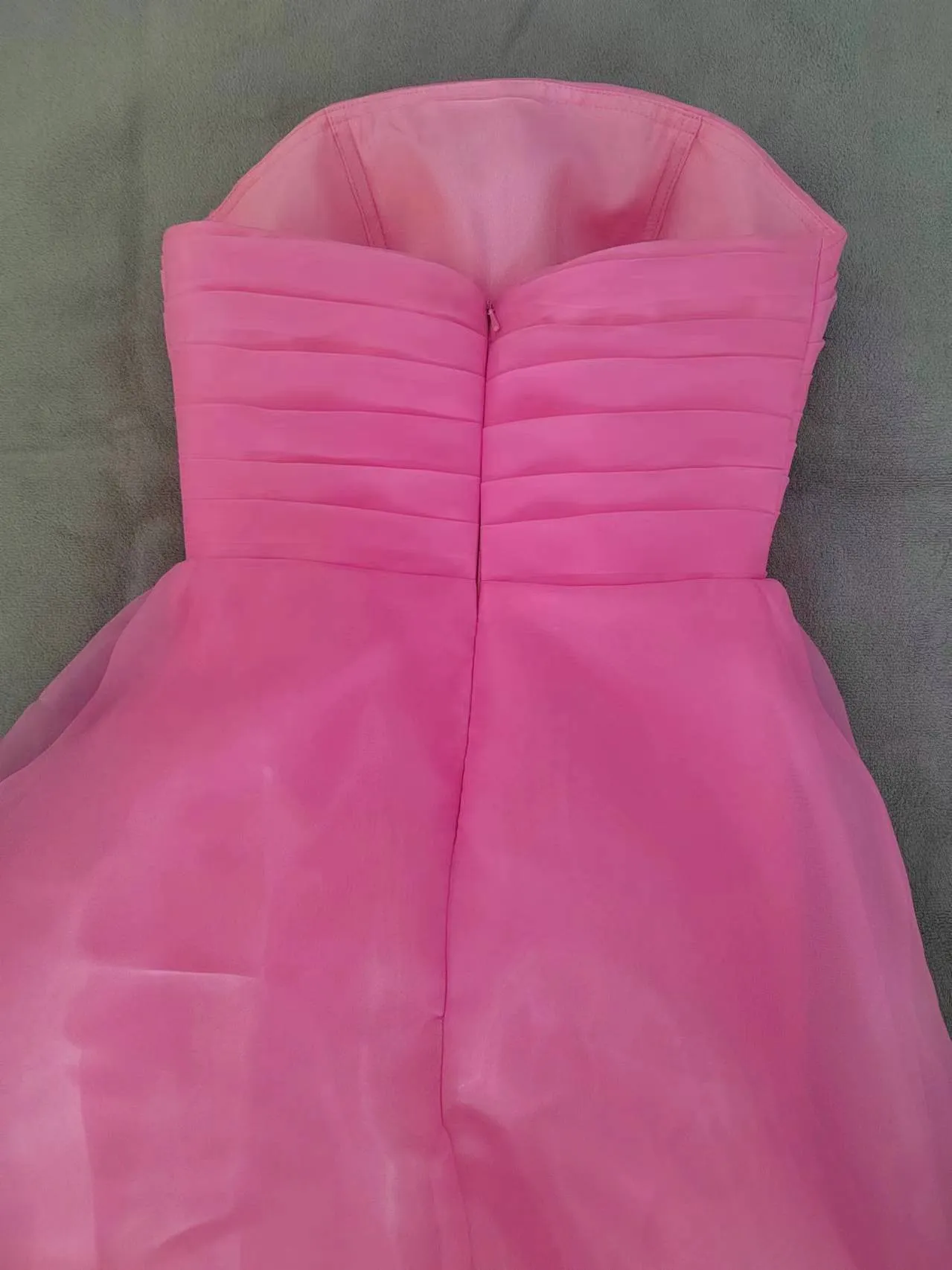 kamahe Pink Prom Dress Tulle Evening Gown Strapless Ruffles A-line Simple Prom Dresses For Teens