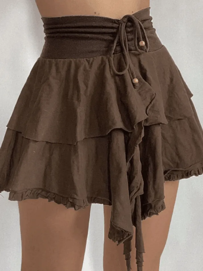 LANFUBEISI - Vintage Lace High Waist Mini Skirts