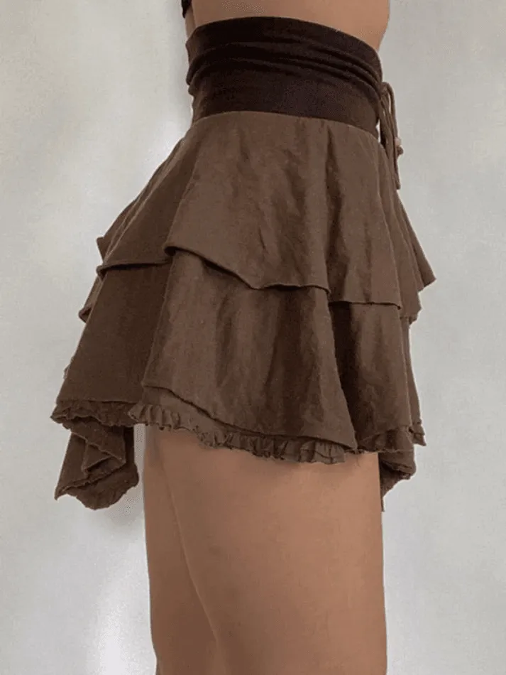 LANFUBEISI - Vintage Lace High Waist Mini Skirts