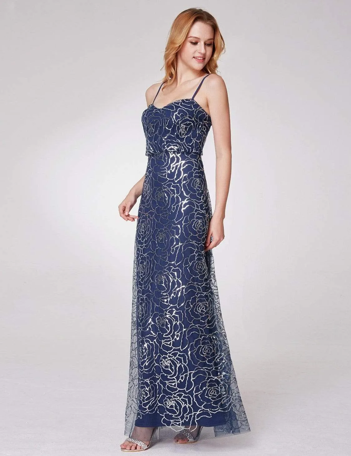 Long Sequins Blouson Evening Dress