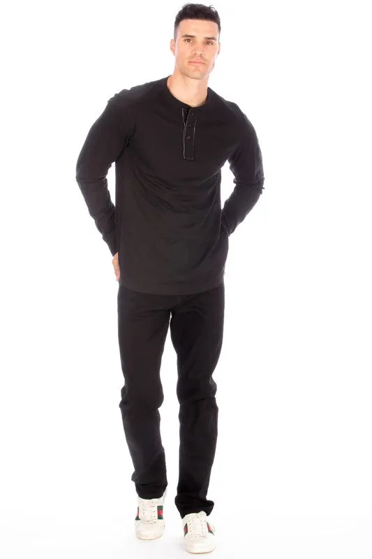 LONG SLEEVE HENLEY BLACK