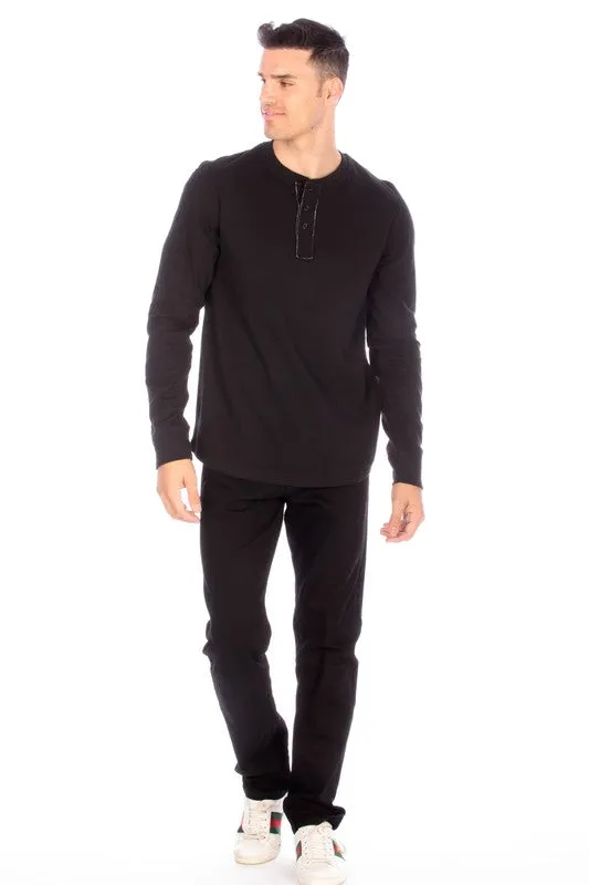 LONG SLEEVE HENLEY BLACK