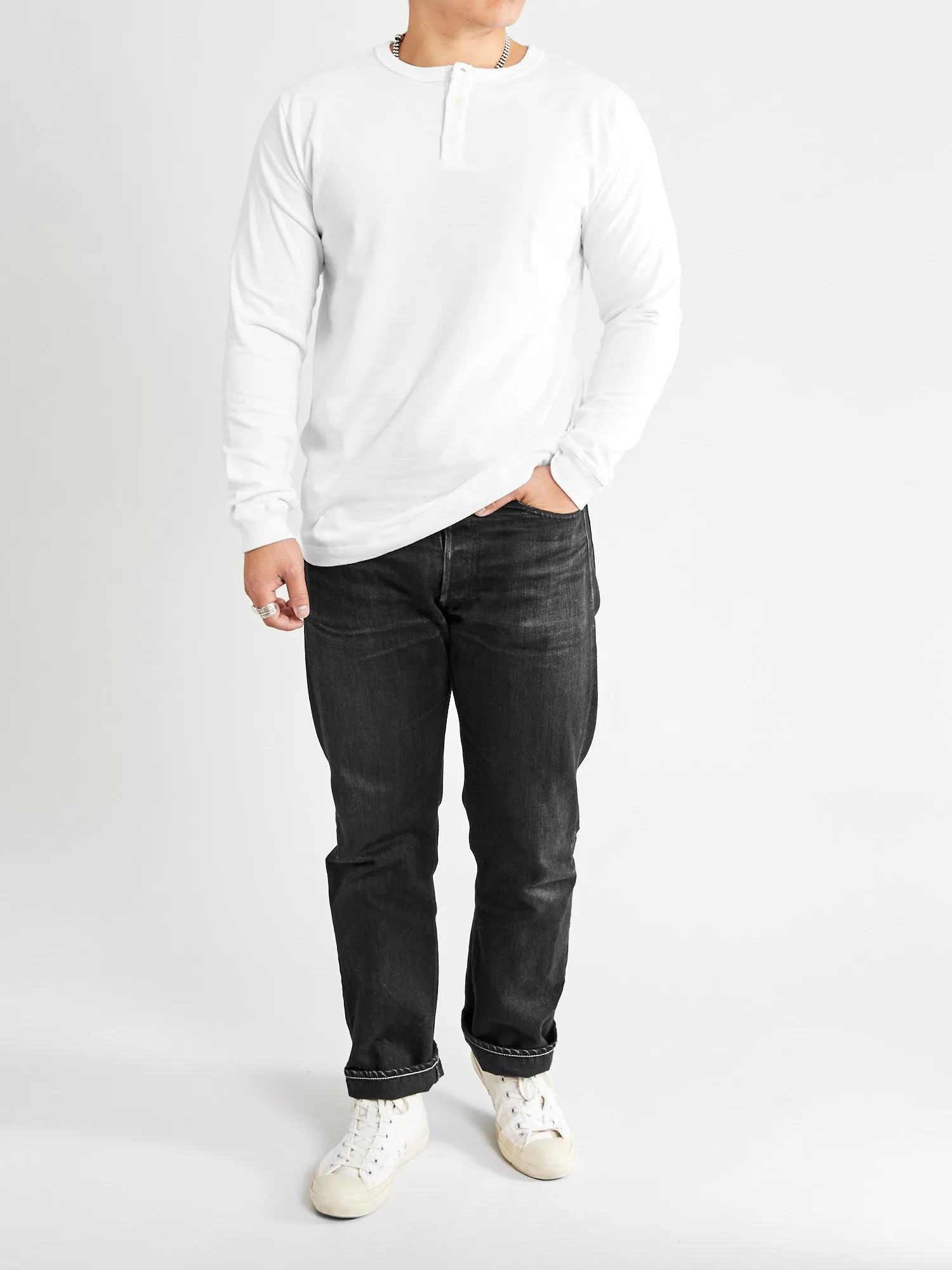 Long Sleeve Henley in White