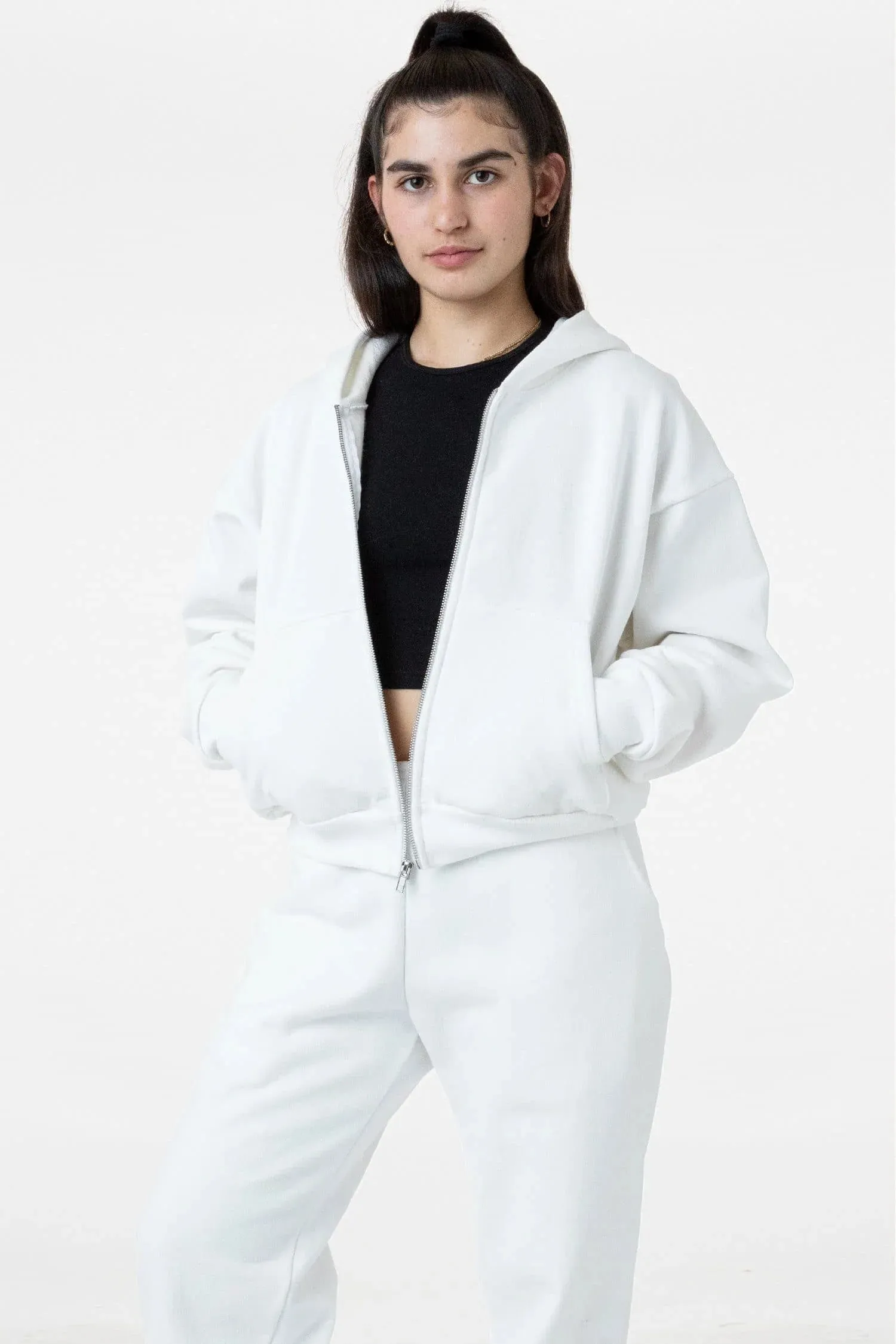 Los Angeles Apparel - HF-16 Cropped Heavy Fleece Zip Up Hooded Sweatshirt