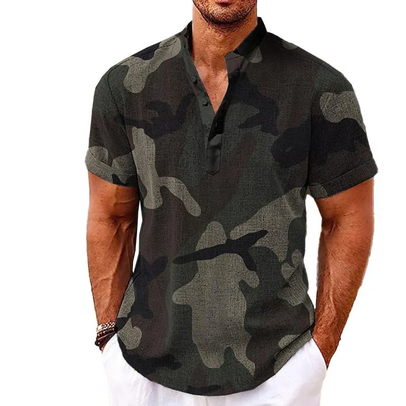 MEN'S HENLEY COLLAR PRINTED SHORT SLEEVE SHIRT 25657799YM