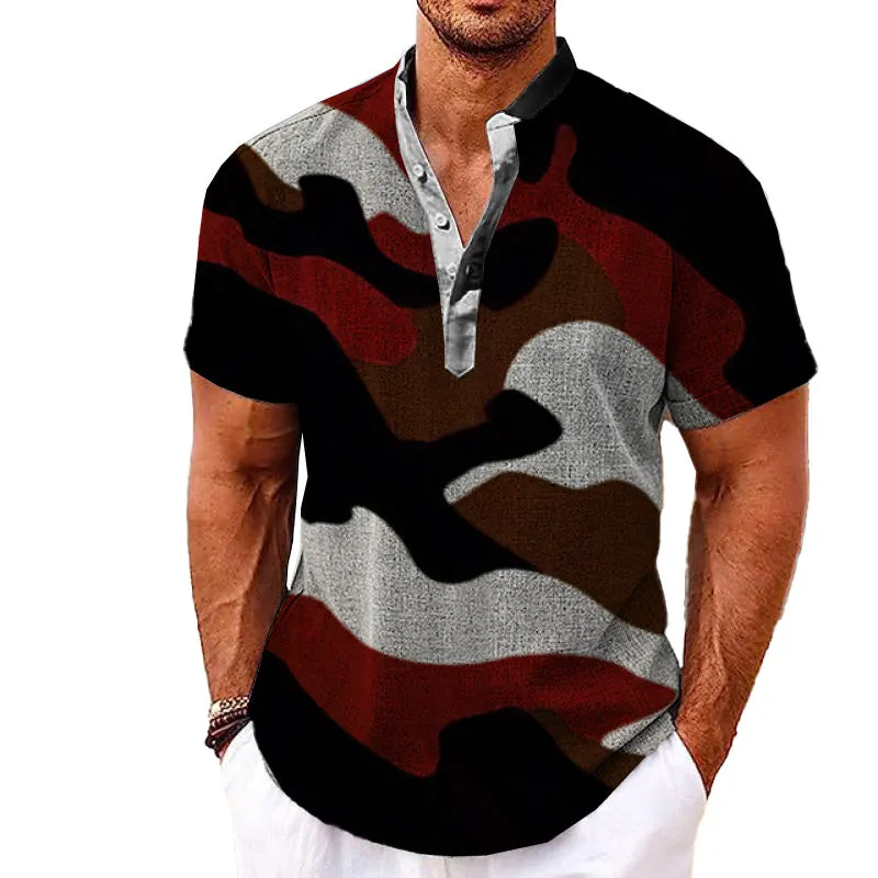 MEN'S HENLEY COLLAR PRINTED SHORT SLEEVE SHIRT 25657799YM