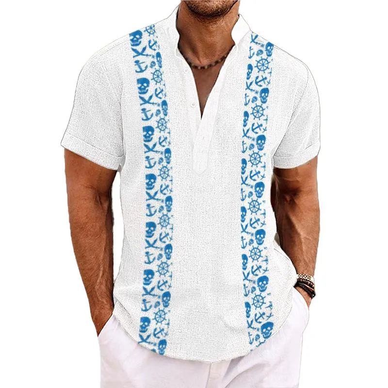 Men's Navigation Printed Henley Collar Short Sleeve Shirt 18802748L