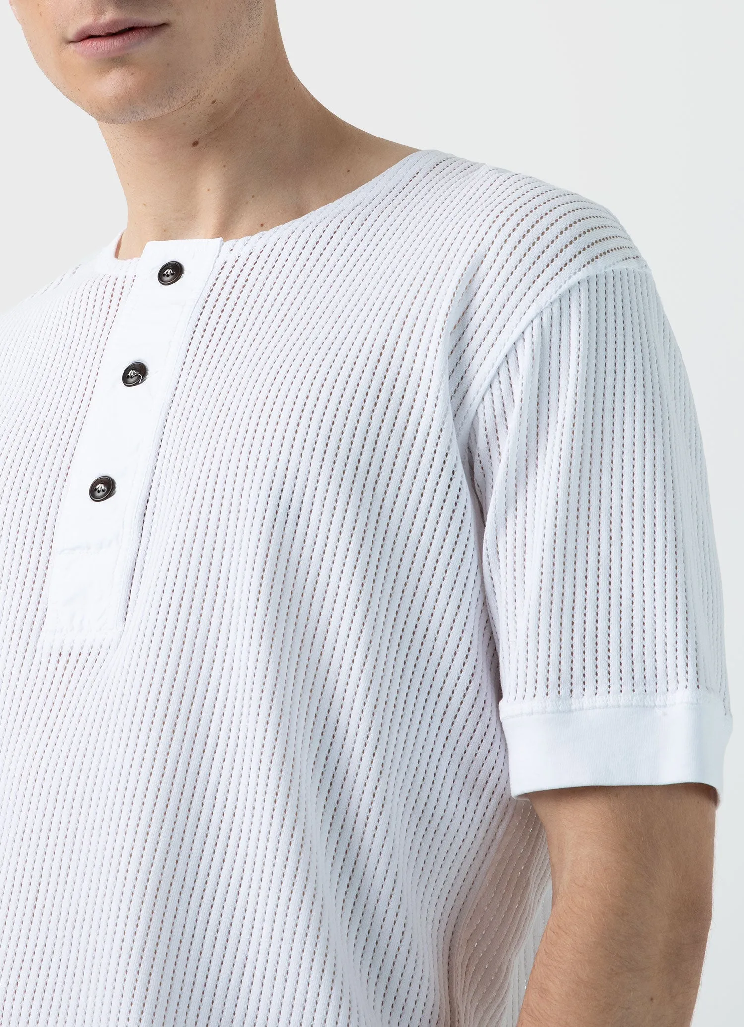 Men's Sunspel x Nigel Cabourn Mesh Henley in White