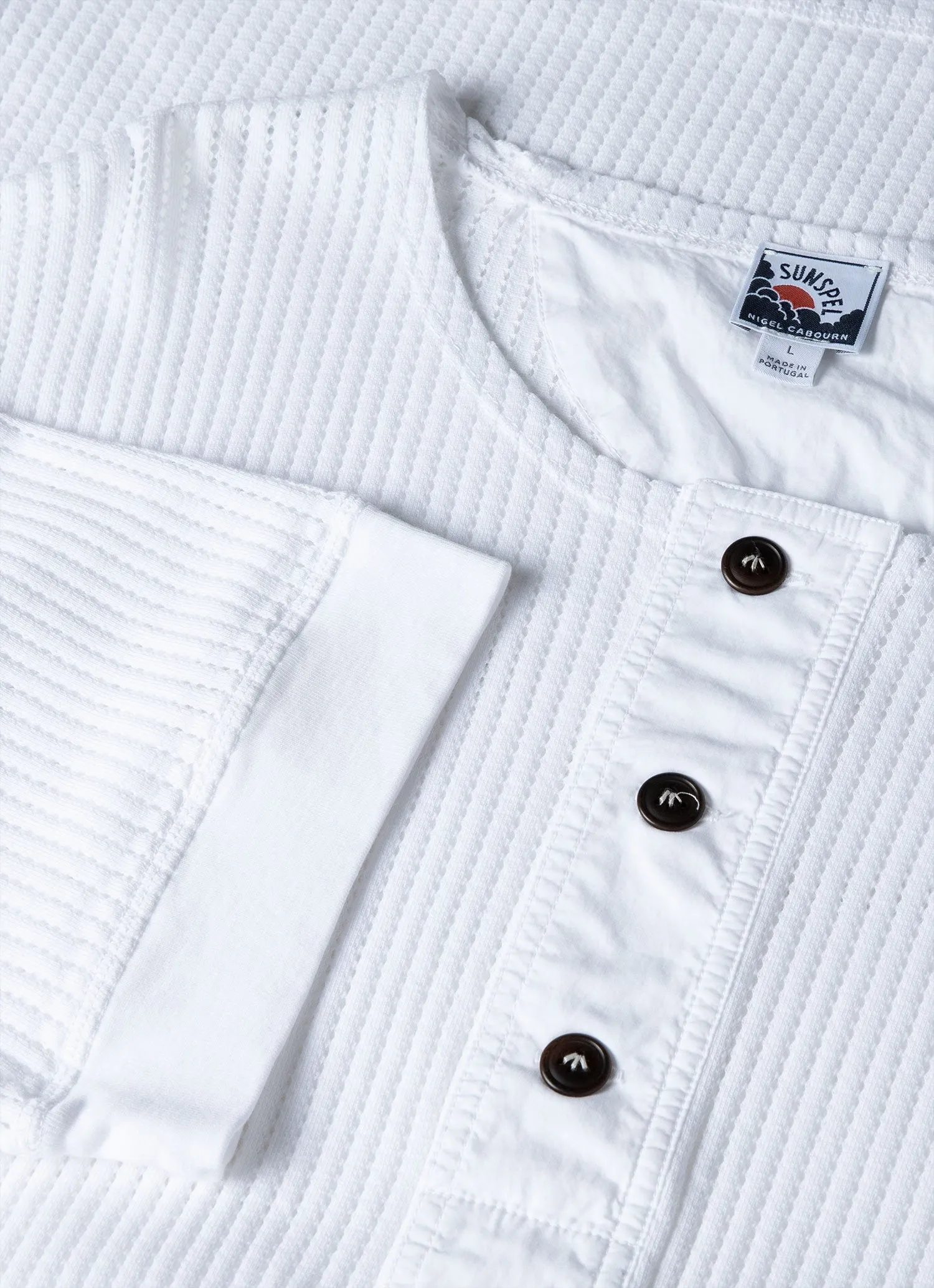 Men's Sunspel x Nigel Cabourn Mesh Henley in White