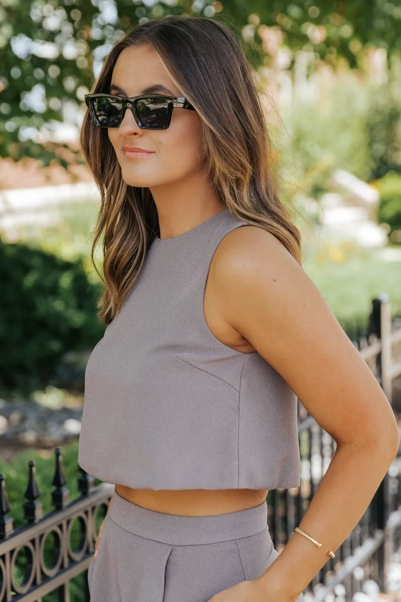 MUSE Dark Grey Textured Crop Top - FINAL SALE