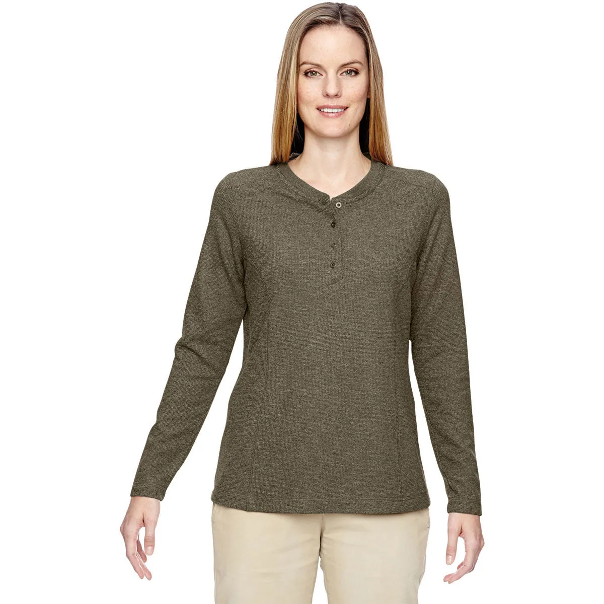 North End Women's Dark Oakmoss Excursion Nomad Performance Waffle Henley